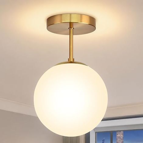 Plafonnier Verre Suspendu E27 Lustre Abat-Jour Globe Blanc D20CM (1/5)