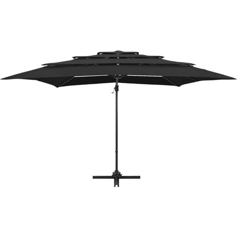 Sombrilla de jardín de cuatro niveles con mástil de aluminio 250 x 250 cm color negro 020008790