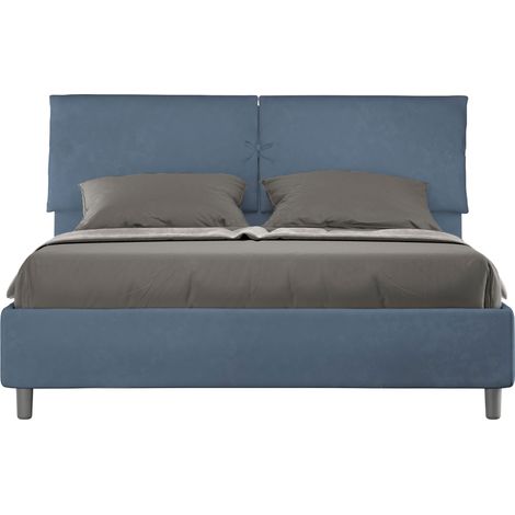 Letto matrimoniale e rete 160x200 in microfibra blu Mados (1/4)