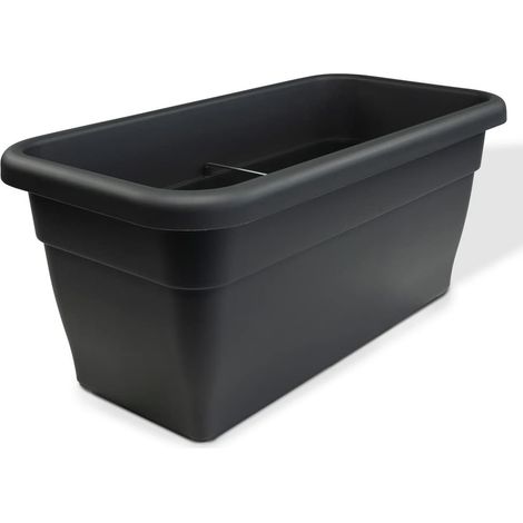 Jardinière Allongée - 1 Unité - Plastique PP - Résistante UV Et Intempéries - Pour Jardin Balcon Terrasse - 80x39 Cm Anthracite (1/5)