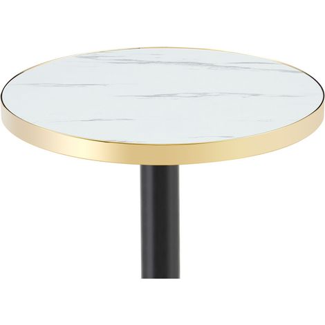Table d'appoint ronde design effet marbre avec bord doré et piètement métal noir/doré, diamètre 60 cm (1/5)