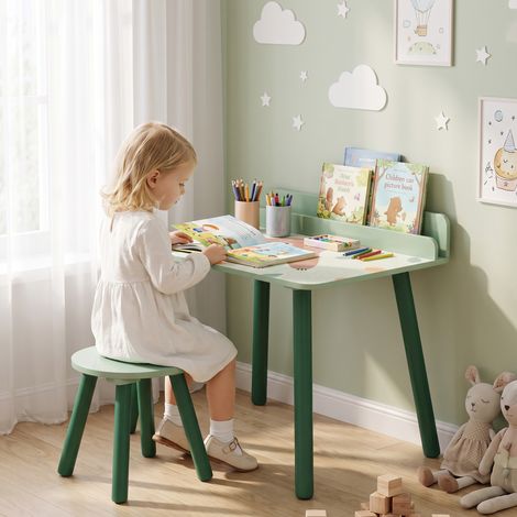 Ensemble table et chaise enfant table pour enfant avec chaise avec porte-livres motifs d'ours pour enfants 3-8 ans vert (1/5)