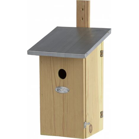 Esschert Design – Nichoir pour mésanges bleues – Paroi vitrée – Trou d'envol 32mm – Toit en zinc fixe – Installation facile avec patte d'accrochage
