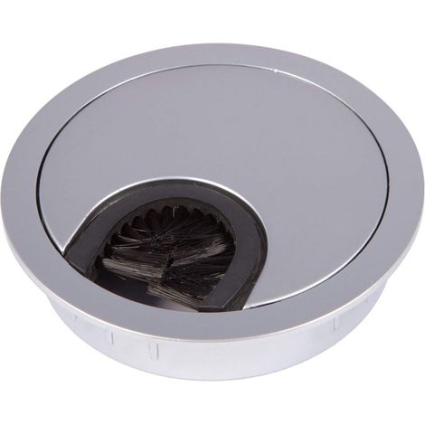 1 - Passe-câbles - Métal chromé mat - Gestion de câbles bureau - Avec joint anti-poussière - Fixation sécurisée - Intérieur extérieur - Argent - 76x15 cm (1/4)