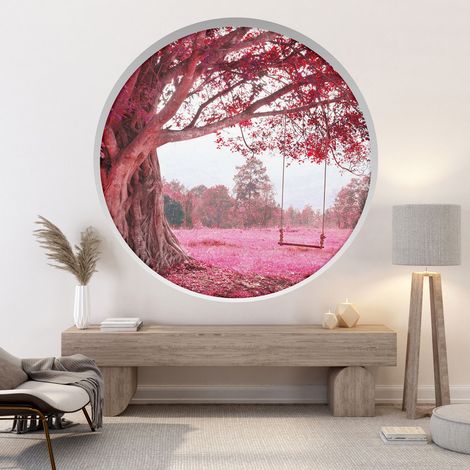 Stickers Trompe l'oeil Arche ronde - Arbre Balançoire - Diamètre 30 cm (1/4)