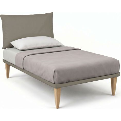 Letto 1 Piazza e Mezza con Rete Rivestita 120x190 cm Similpelle Cappuccino Tessis Testata Soft (1/5)