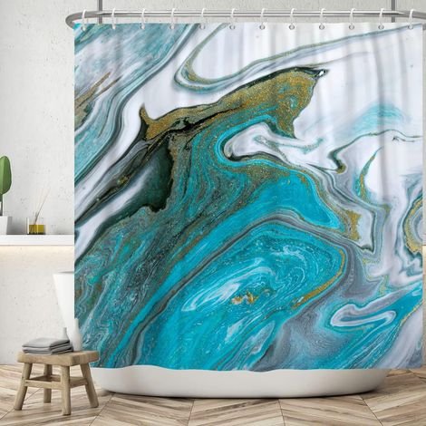152x183cm Rideau de Douche en marbre Bleu Noir Or Mixte Luxe décoration de Bain Rideau Ombre Art Abstrait Rideaux de Douche Rideau de Baignoire étanche (1/5)