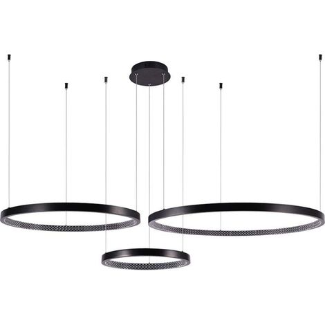 Lámpara colgante LED V-TAC de 3 círculos, 57 W, metal, color negro, 151 x 91 x 108 cm, blanco natural