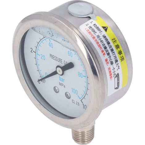 Manometer aus Edelstahl, 1/4 NPT, 0–10 MPa, Öl-/Wasser-/Vakuumdruckmesser, für den privaten und industriellen Gebrauch (1/5)