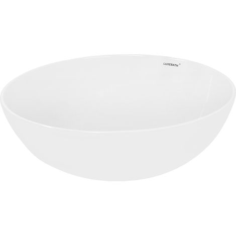 ECD Germany Lavabo da Appoggio in Ceramica Bianco Lucido Rotondo Ø 400 x 147 mm Design Moderno Tondo Ovale Lavandino Lavello Lavamano Bacinella Rubinetteria Sanitari per Bagno Toilette Casa Bidet (1/5)