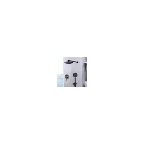 Ensemble douche rond 25cm - Barre douche à effet pluie - Robinet douche encastré - Système douche noir douchette à main - Corps en laiton - Pommeau douche à effet pluie (1/5)