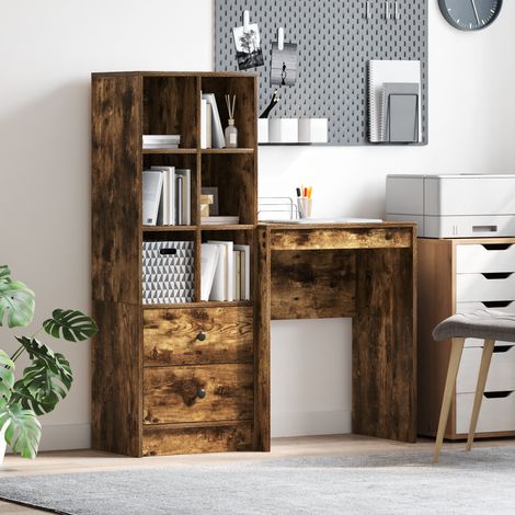 Schreibtisch mit Schubladen mit Regal 2 pcs Geräucherte Eiche