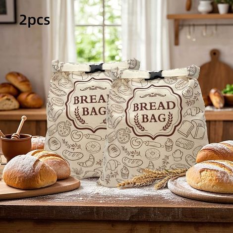 BelleRise - Lot de 2 sacs à pain réutilisables en tissu enduit de cire d'abeille Fermeture par bouton-pression format carré (1/5)