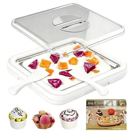 FLITI - Rolled Ice Cream Maker, 304 Stainless Steel with Transparent Lid and 2 Spatulas, White, L (1/5)