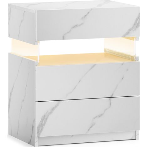 Comodino LED a 3 cassetti bianco con pannello in acrilico (1/5)