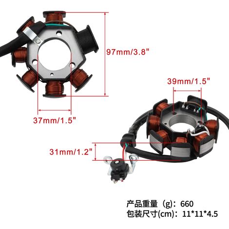 Bobine de stator de magnéto YBR125, 2002-2013, modèle AC noir. (1/4)