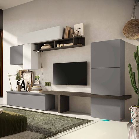 Parete Apollonie, 12 étagères, modulable Made in Italy, 40x295x192h cm Gris Ardoise (1/4)