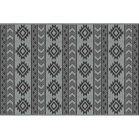 Alfombra Exterior Alfombra De Plástico Impermeable Alfombra De Balcón Con Diseño De Doble Cara Patio Negro+Gris 182X274Cm