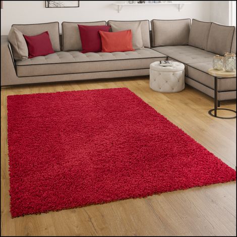 Paco Home Shaggy Hochflor Langflor Teppich Sky Einfarbig in Rot 160x220 cm