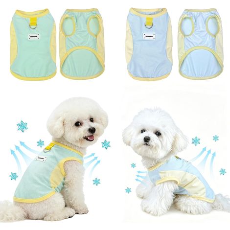 Lot de 2 gilets rafraîchissants pour chien en soie glacée respirante avec anneau en D, manteaux d'été frais pour chiens de petite et moyenne taille (vert/bleu) (1/5)