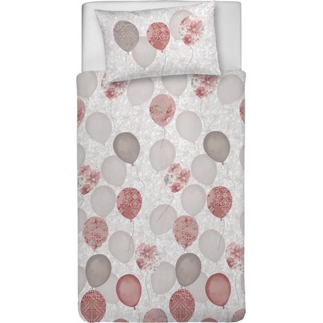 Parure de lit Simple 100% Coton, avec Sac 155 x 200 cm et 1 taie d'oreiller 52 x 82 cm, fabriquée en Italie, Housse de Couette Lavable en Machine à 40 °, Motif Ballons Rouges (1/2)