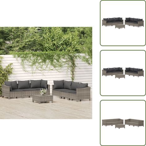 The Living Store 7-tlg. Garten-Lounge-Set mit Kissen Grau Poly Rattan - Gartenlounge (1/5)