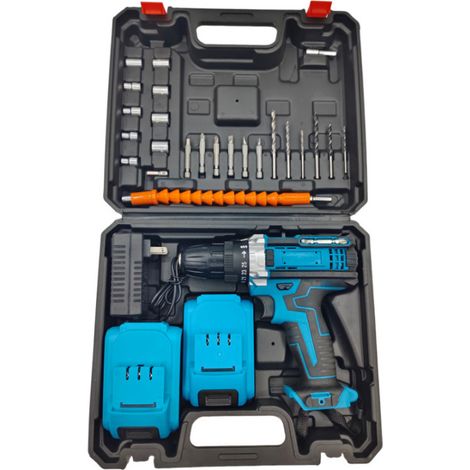 Perceuse Visseuse Sans Fil 21V, Perceuse à Percussion 2 Vitesses avec 2 Batteries Lithium et Chargeur, Tournevis Électrique Multifonction pour Bricolage
