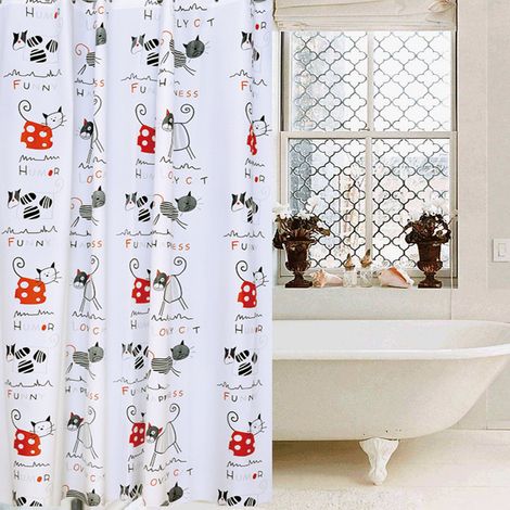 Rideau de douche abstrait avec chat et lettres, accessoire de salle de bain décoratif (1/5)