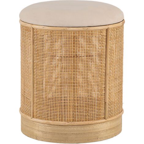 Pouf de salon en bois et velours – Assise circulaire 44 cm – Mousse haute densité – Base en bois durable – Tissu certifié OEKO-TEX – Nordlys