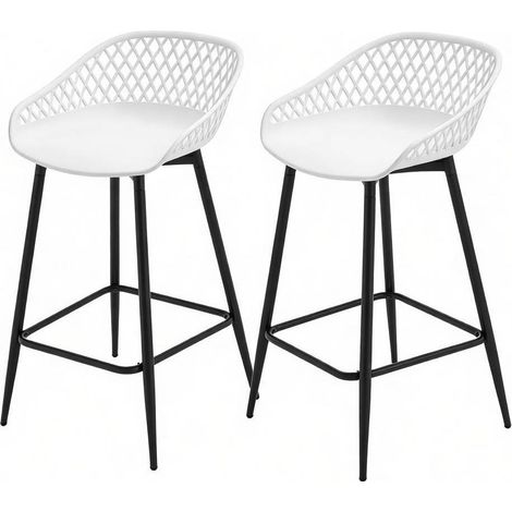 Lot de 2 tabourets de bar blancs avec dossier ajouré, repose-pieds, structure métal et assise PP, pour cuisine, îlot, terrasse - CHICFURN (1/5)