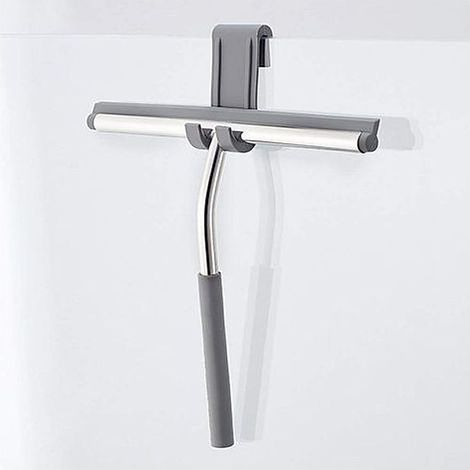 Raclette de douche en acier inoxydable de, sans Perçage, de en siliCône pour miroirs, fenêtres, nettoyage du verre- Gris (1/5)