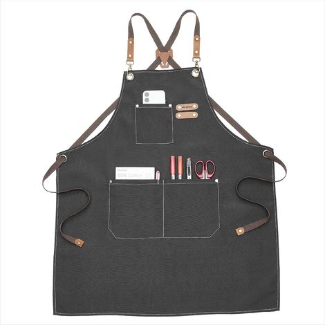 Tablier de peinture en toile pour artistes : tablier imperméable pour hommes et femmes, tablier de cuisine avec sangle réglable et 3 poches, tablier de barbecue pour artistes, Taupe (1/5)