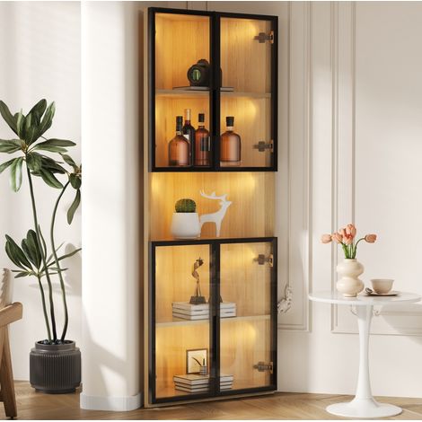LED-Eckvitrine 62 x 32 x 160 cm Eiche HAVRYA (1/5)