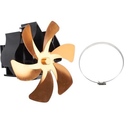 Ventilateur de poêle à bois alimenté par la chaleur, 6 pales suspendues, tuyau de fumée silencieux, cheminée, support mural écologique, or (1/5)