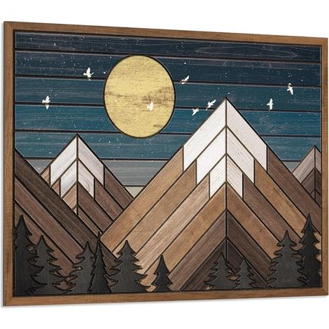 Wooden Wall Decoration Mountain Moon Above the Mountains Scene Nature Wilderness Western Style Wall Sign Rustic Cabin Adventure Living Room Bedroom (1/5)