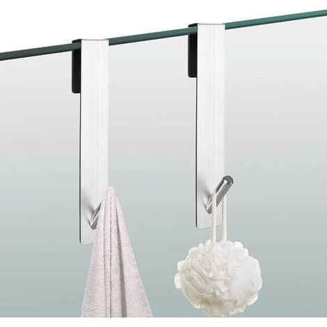 Crochets de douche, lot de 2 crochets pour paroi de douche sans perçage avec protection en mousse, crochets porte-serviettes en acier inoxydable, support pour serviette et peignoir. (1/5)