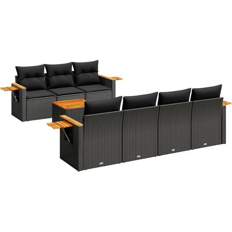 Salon de jardin 8 pcs avec coussins noir résine tressée (1/3)