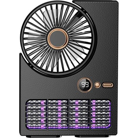 Ventilateur, 5 vitesses, avec lampe anti-moustiques, orientable, silencieux, 3000 mAh, recharge USB, portable, noir (1/5)