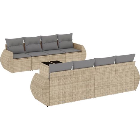 Salon de jardin avec coussins 9 pcs beige résine tressée (1/3)