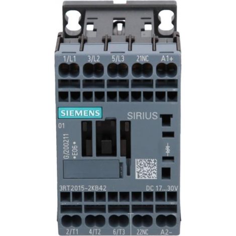Contactor de potencia 7A 3P 24V CC 0Z 1R S00 3RT2015-2KB42