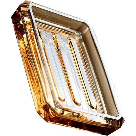 Porte-savon de baignoire en verre ambré - Boîte à savon transparente, plateau de service carré pour baignoire, accessoires de bain Spurtle, porte-éponge, plateau décoratif (1/5)