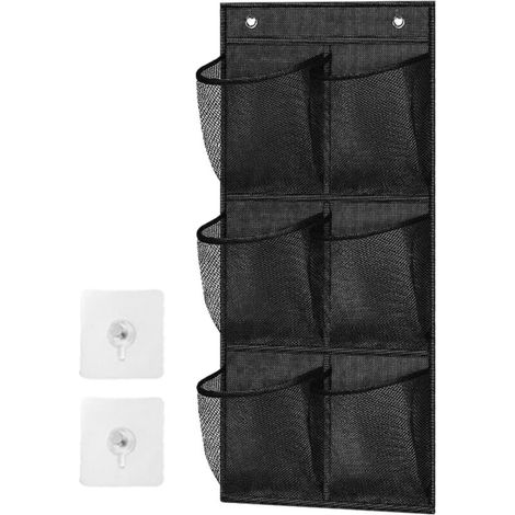 Sac de rangement mural - 6 compartiments - Panier de rangement pour porte, sac de rangement suspendu pour armoire, organiseur mural (noir) (1/5)