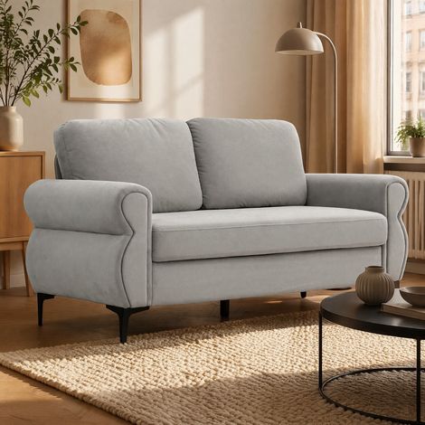 Divano 2 posti grigio chiaro 173,5 cm, struttura in metallo e legno, cuscini sfoderabili OKWISH (1/5)