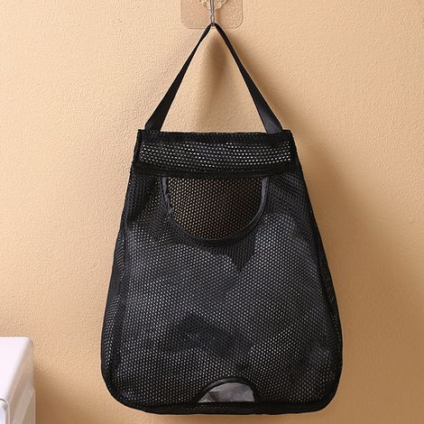 Lot de 2 distributeurs de sacs poubelles en grille muraux - Porte-sac en plastique noir lavable et organisateur de rangement de cuisine pour sacs à provisions extractibles, accessoire mural (1/5)