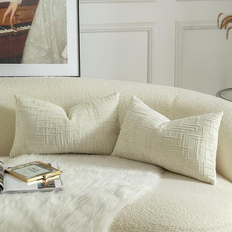 Lot de Housses de Coussin en Chenille Design Noeud de Bambou pour Canapé Lit ou Salon 30x50 cm Blanc (1/2)