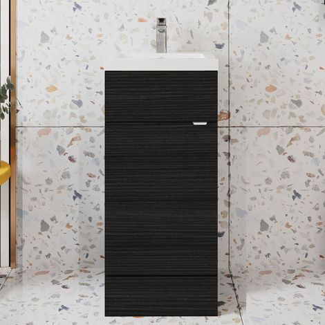 Hudson Reed Fusion Floor Standing Vanity Unit with Basin 400mm Wide - Charcoal Black Woodgrain (1/5)