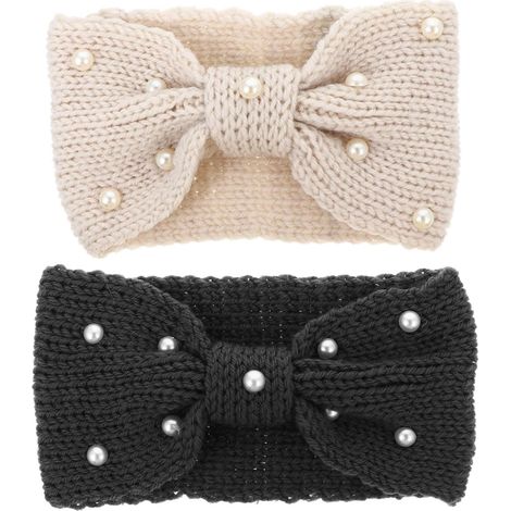 2-Piece Beige Wool Knot Headband for Women, Elegant Style (1/5)