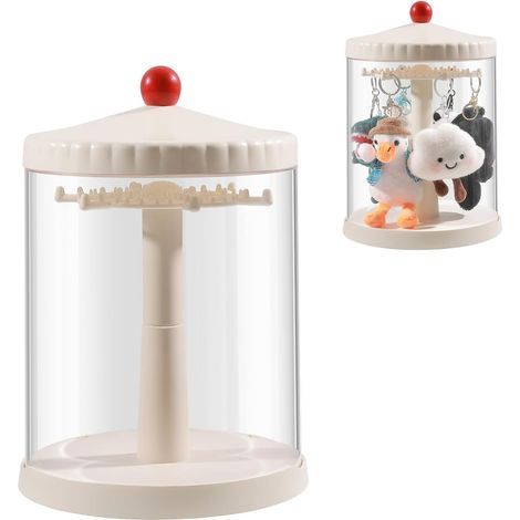360° drehbare Vitrine für Plüschtiere (15–17 cm), Sammlerfiguren und Actionfiguren, transparente, staubdichte Aufbewahrungsbox mit Deckel, stapelbar, weiß (1/5)