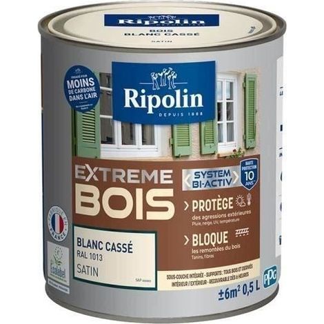 RIPOLIN Peinture Bois Satin Haute Protection 10 ans qui Protege et Magnifie vos Bois - Blanc cassé (1/2)