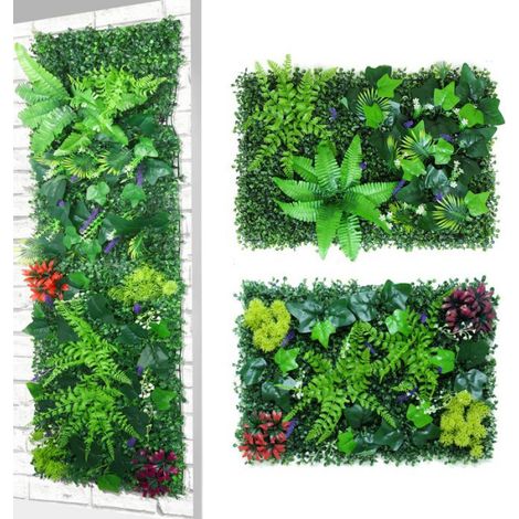 Mur végétal artificiel (int/ext) : lot 2 panneaux modulables, cadre design, facile à installer (salon/bureau/jardin/balcon) (1/5)